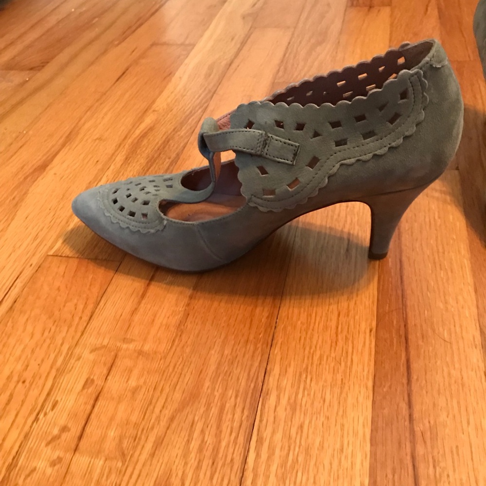 Anthropologie suede mary jane heels